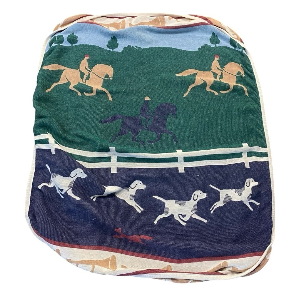 VTG Equestrian Horse Riding Scene Blanket Dogs Fence Hunt Throw Lodge Decor